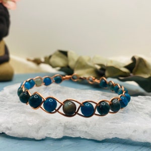 Copper bracelet, Apatite Bracelet, Apatite jewelry, braided copper bracelet