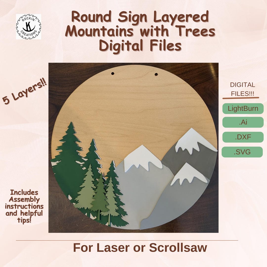 Round Sign-layered Mountains W Trees - DIGITAL FILES for LASER ...