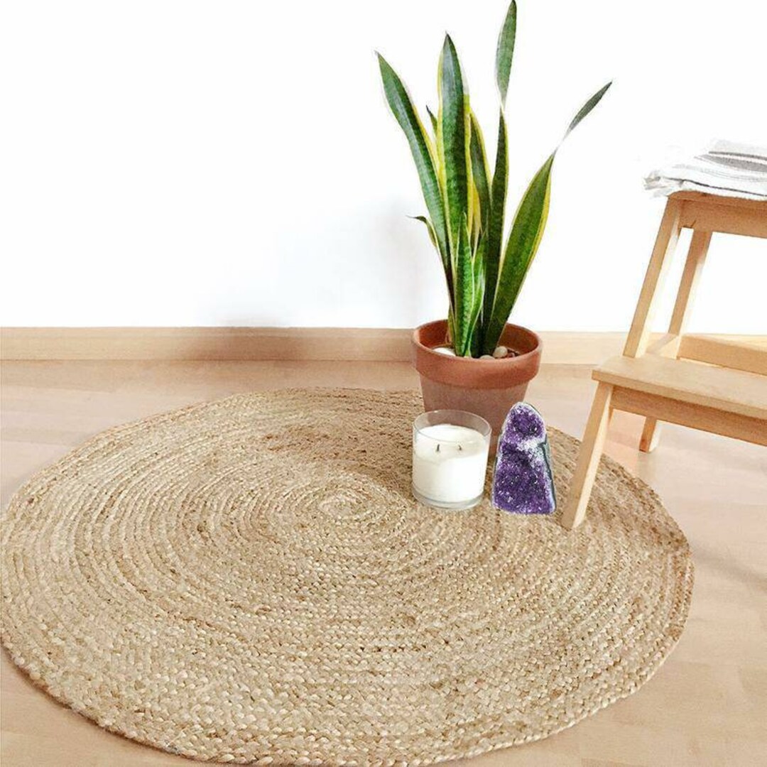 Round Jute Rug Vegan Rug Natural Rughome Decor Etsy