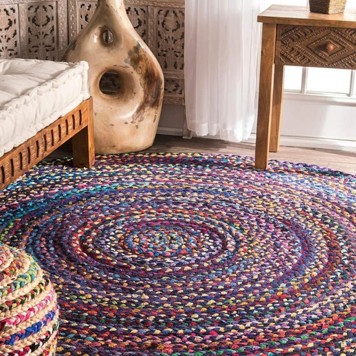 Round Rag Rug Chindi Rug Eco Friendly Rug Boho Décor Rug Etsy