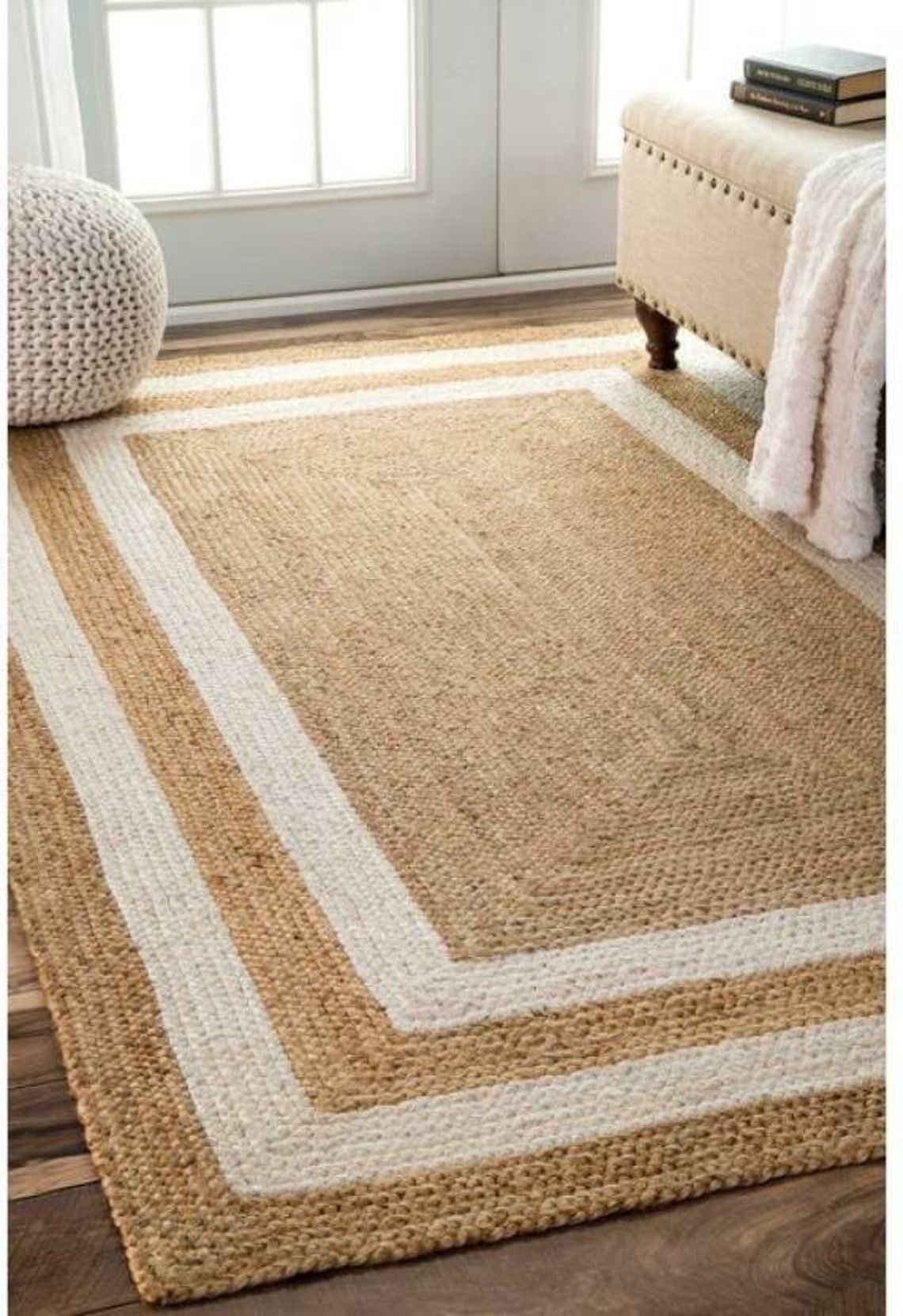 Jute Rug Farm House Area Rug Natural Boho Rug Living Room Rug Etsy