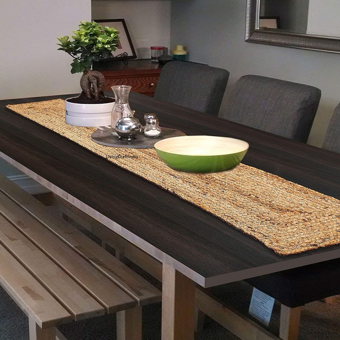 Reversible Hand Jute Table Runner Rug Farmhouse Jute Burlap Etsy UK