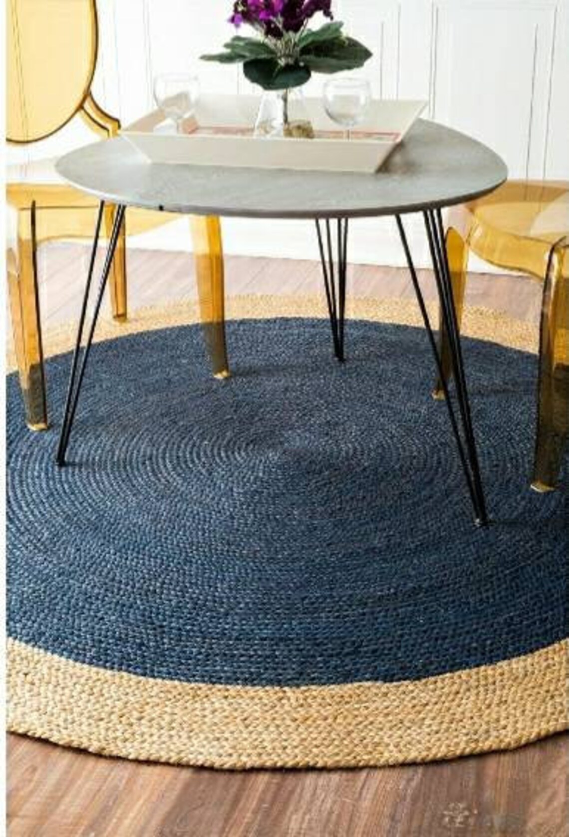 Navy Blue area Jute rug Vegan Rug Jute Rug gift For Etsy