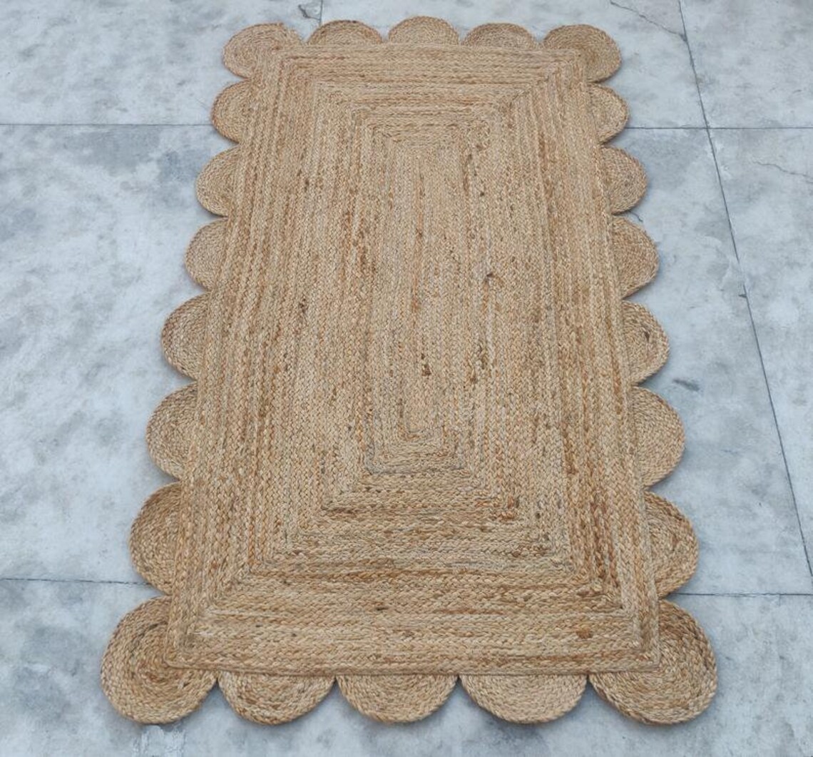 Jute rug scallop rug scalloped edge rug farmhouse rug Etsy