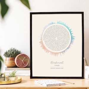 Stampa personalizzata del testo della canzone Soundwave Art, regalo di nozze personalizzato per lui, regalo di fidanzamento romantico per il fidanzato, regalo di Natale