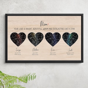 Carte du ciel personnalisée impression constellation ciel nocturne par date carte du ciel, carte du ciel, cadeau pour maman, cadeau d'anniversaire pour belle-mère, cadeau grand-mère