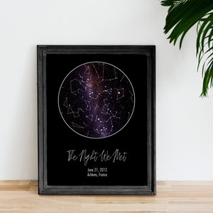 Carte du ciel personnalisée par date, carte du ciel nocturne, carte du ciel, cadeau d'anniversaire pour petit ami, cadeau de Noël, cadeau de fiançailles pour lui