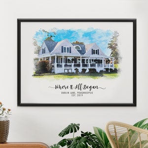Aangepaste aquarel huisportret van foto, housewarmingcadeaus nieuw huis, portret thuis, ons eerste huiscadeau, gepersonaliseerd kerstcadeau