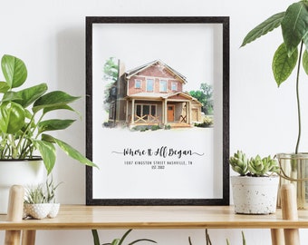 Custom Watercolor House Portrait From Photo, Our First Home Portrait Gift, New Home Housewarming Gift, Personalized Gift, Christmas Gift