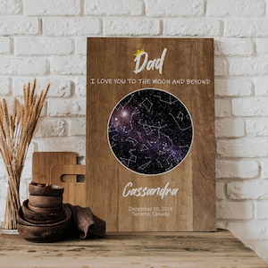 Carte des étoiles personnalisée impression constellation ciel nocturne par date carte du ciel cadeau de Noël pour papa cadeau d'anniversaire pour lui beau-père cadeau grand-père