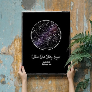 Carte des étoiles personnalisée par date, impression ciel nocturne, cadeau de fiançailles pour lui, cadeaux d'anniversaire pour petit ami, cadeau de Noël, carte du ciel