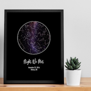 Aangepaste sterrenkaart, nachtelijke hemel, gepersonaliseerd huwelijkscadeau voor stel, verlovingscadeau voor hem, jubileumcadeau voor vriend, kerstcadeau