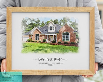 Custom Watercolor House Portrait From Photo, Home Portrait, New Home Housewarming Gift, Our First Home Gift, Personalized Christmas Gift