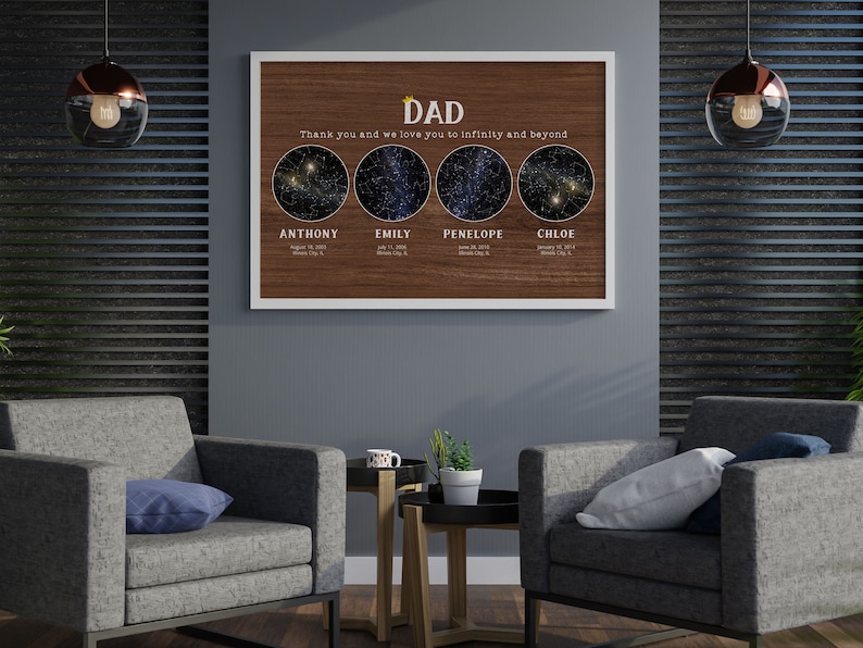 custom star map framed print gift for dad hanged on living room