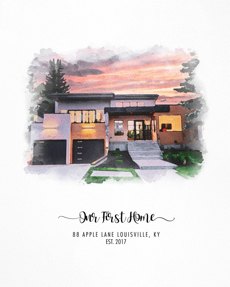 Custom Watercolor House Portrait From Photo, Our First Home Portrait ...