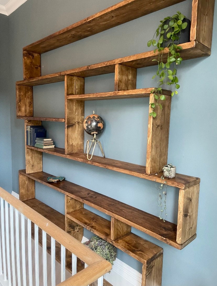 Rustic Wooden Wall Shelving Unit Made to Measure Pine - Etsy UK