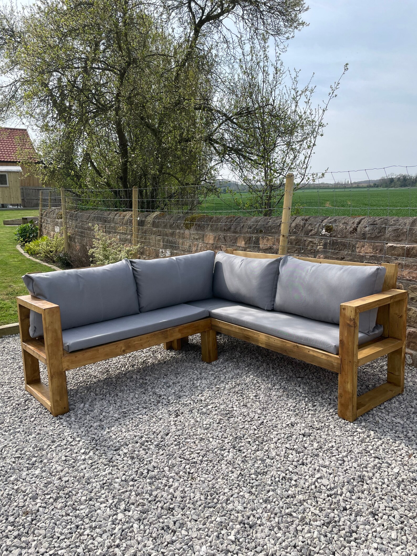 Wooden Lshaped Garden Sofa Outdoor Wooden Seating Made to Etsy UK