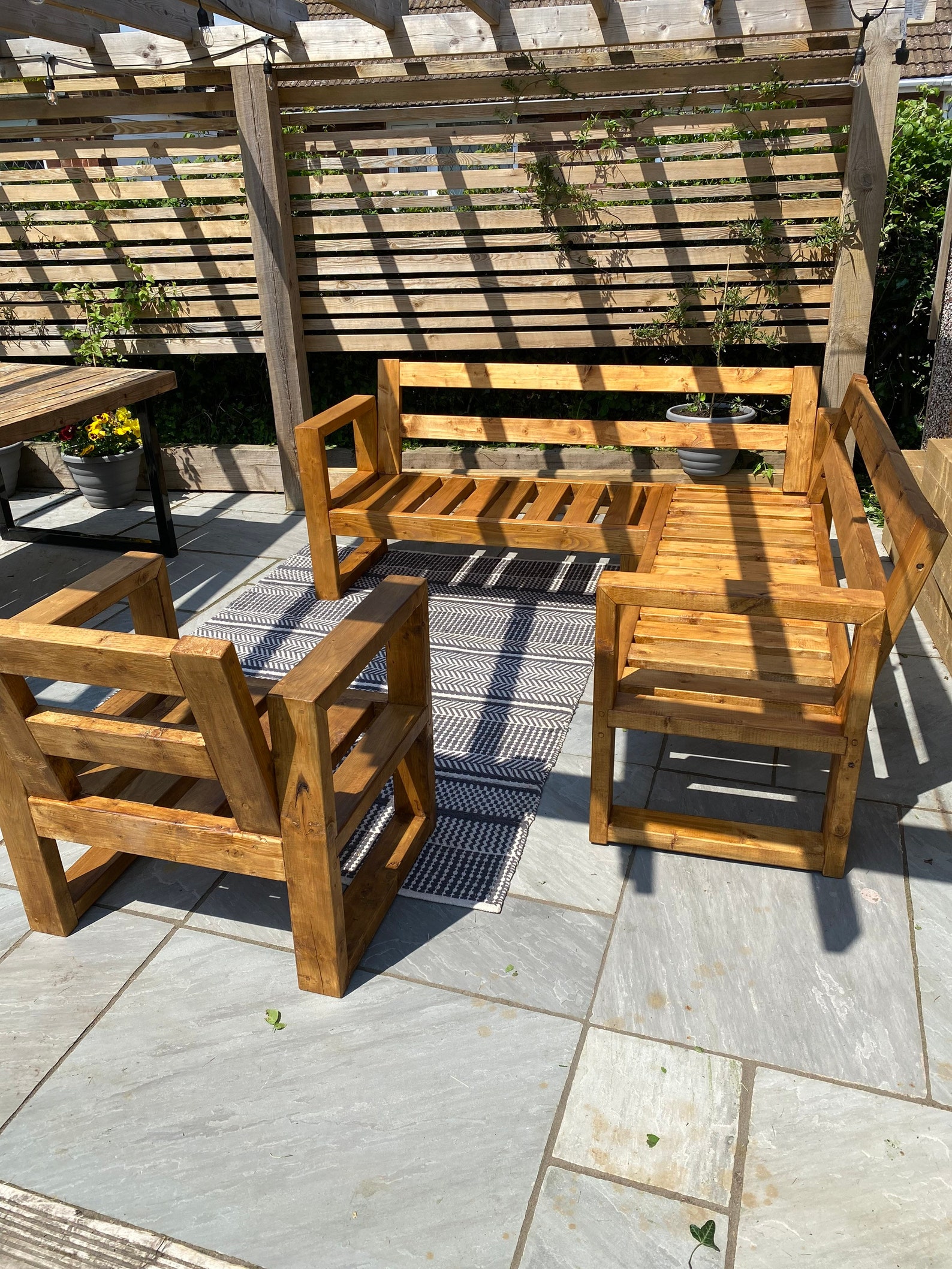 Wooden Lshaped Garden Sofa Outdoor Wooden Seating Made to Etsy UK