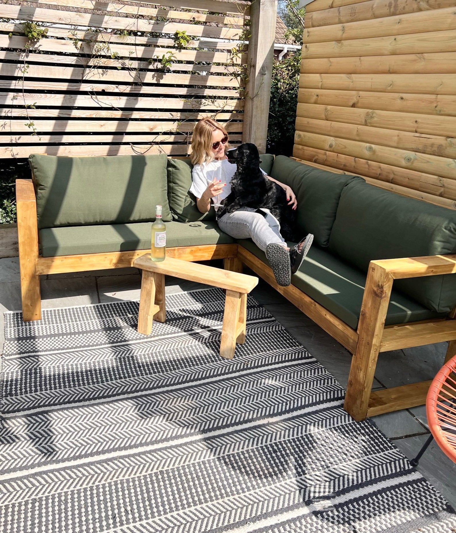 Wooden Lshaped Garden Sofa Outdoor Wooden Seating Made to Etsy UK