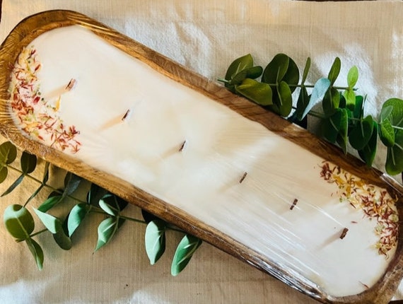 Dough Bowl Candle, Centerpiece, Farmhouse Decor, Coconut Soy Candle, Hand poured Candle, Wooden Dough Bowl, Wooden Wick, Aromatherapy