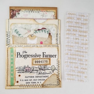 5pc Set - Altered Book Page Pocket, 2 Journal Cards, 1 Tag and Fabric Hinge &quot;The Pro Farmer&quot;