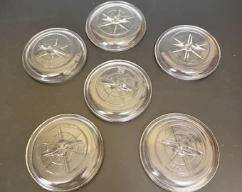 6 Vintage Reg Size Star Glass Jar Lids for Canning Wire Bail Design 3 1/8” OSD