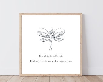 Fairy Illustration Print: Inspiring Quote, Witchy Room Decor (Digital Download)