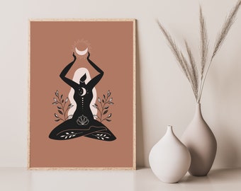 Moon Goddess Art Print: Boho Sacred Feminine Decor (Digital Download)