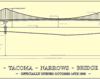 Tacoma Narrows Bridge 1950 - Architectural Print