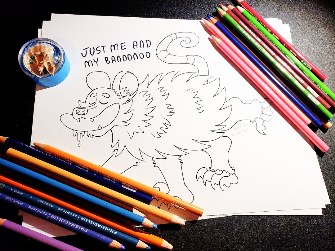 Banana Opossum Coloring Sheet Kids and Adult Funny Activity Animal