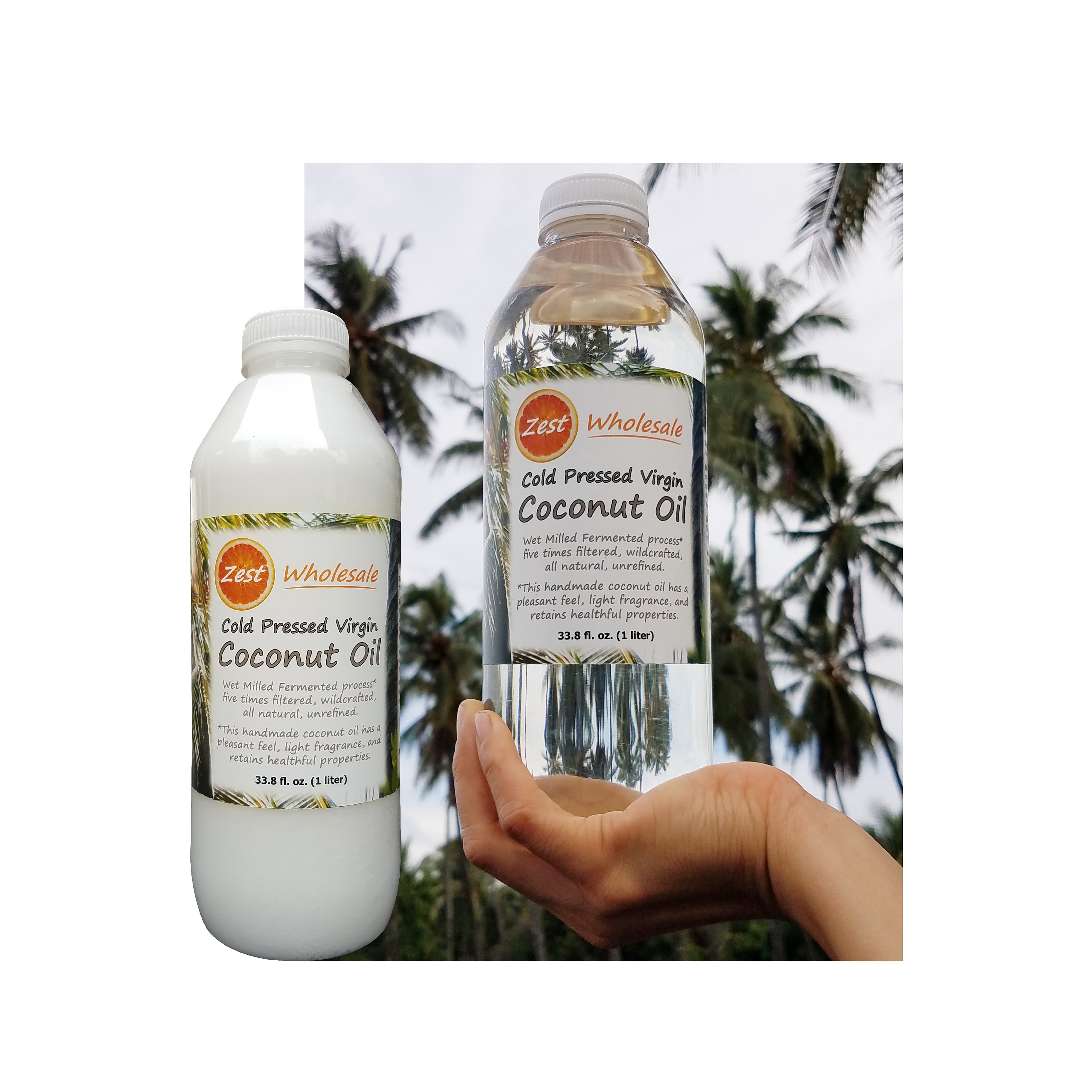 Virgin Coconut Oil Wildcrafted Bali Cold Pressed - Handmade with Traditional Wet Milled Fermented Process, 33.8 fl. oz. (1 liter)