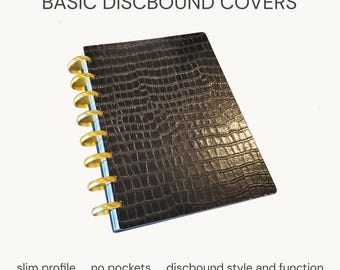 Minimalist A5/Half Letter Discbound Notebook Covers - Black Faux Croc