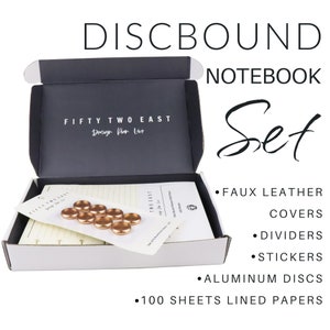 Faux Leather Discbound Notebook Set - Vegan Leather Half Letter Discbound Notebook w Dividers and 100 Lined Sheets (100 Sheets/200 Pages)