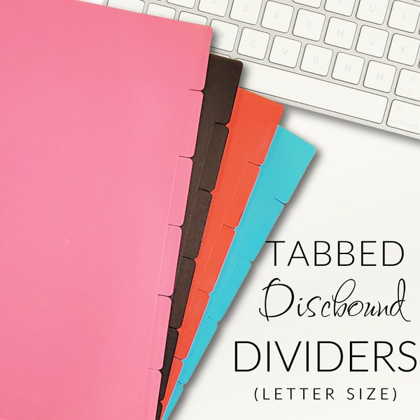 Old School Cardstock Discbound Tabbed Dividers - Letter Size- Pink-Blue-Red-Charcoal