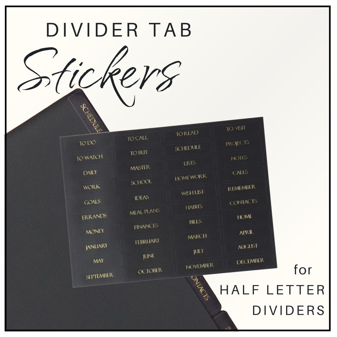 Dividers Stickers – Half Letter Tab Labels - Black & Gold Foil - Etsy