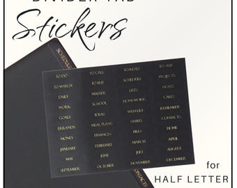 Dividers Stickers – Half Letter Tab Labels - Black & Gold Foil