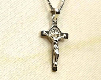 St. Benedikt 1,26 Zoll Höhe Kruzifixanhänger, St. Benedikt Silber 925 Kreuzanhänger, St. Benedikt Halskette, katholische Unisex-Halskette