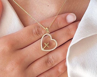 Heart  cross necklace,Silver faith necklace, Christian jewelry for women, Catholic cross pendant, Religious gift