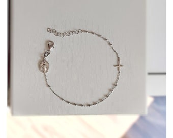 Rosary cross bracelet, Our Lady of Miraculous medal rosary bracelet, One decade 2 mm beads bracelet, Cross bracelet, Catholic bracelet