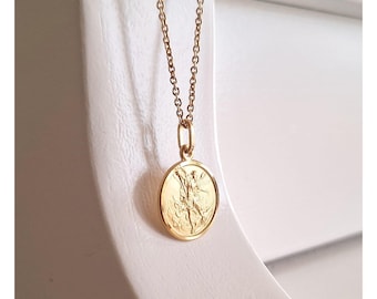 St Michael 17 mm medal, Gold plated medal, Archangel Michael  necklace, Archangel Michael pendant, Patron of army, police and firefighter