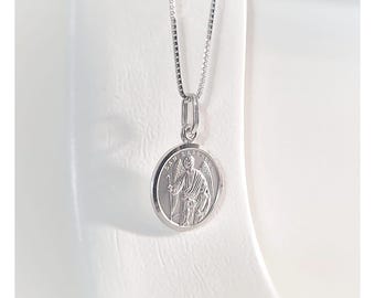 Saint Raphael 15 mm necklace, Silver Raphael  medal, Archangel Raphael pendant, Protector of doctors, health, and travelers