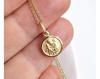 St Joseph 11 mm medal, 18k gold plated medal, St Joseph necklace, Patron Saint, Protector of the family, San José medalla