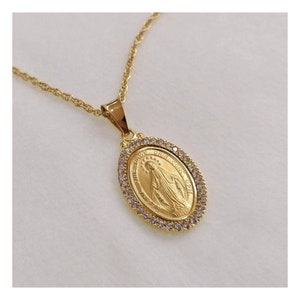 Medalla circonita milagrosa de 3 cm de altura, collar de Nuestra Señora de los Milagrosos, medalla de la Virgen María, medalla de Nuestra Señora de las Gracias, medalla de la Madre María