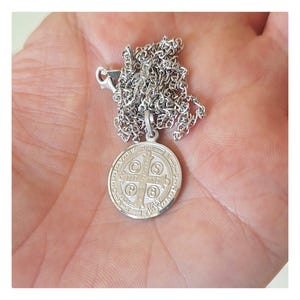 St Benedict 19 mm medal, Catholic unisex dainty coin St Benedict, Elegant double sided powerful St Benedict sterling silver 925 medal