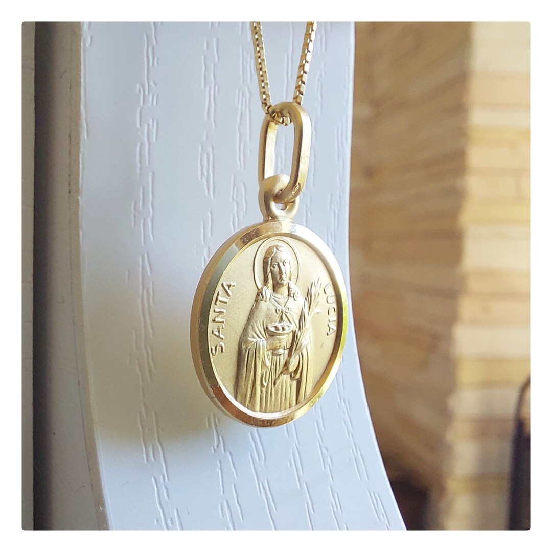 St Lucia Medal, St Lucia Necklace, Gold Coin Necklace, 18 K Gold Plated ...