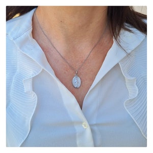 Miraculous  medal, Women&#39;s elegant oval Miraculous medal, Catholic silver dainty pendant,  Miraculous medal necklace