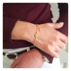 18 k gold plated ROSARY BRACELET with Cross and Saint Benedict  Medal, Saint Benedict  bracelet, Gold plated rosary bracelet for women