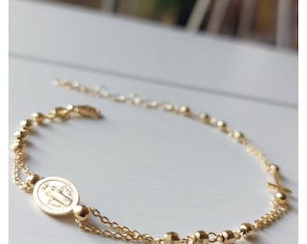 Vergoldetes Rosenkranzarmband mit 3 mm Diamantperlen, Wunderbares Medaillenarmband, Mutter Maria Rosenkranzarmband, Ein Jahrzehnt Rosenkranzarmband
