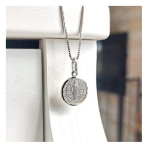 St Benedict 13 mm medal, St Benedict necklace, Silver coin necklace, San Benito collar, 21 mm height  medal, Religious jewelry