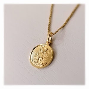 Saint Michael  necklace, St Michael gold plated medal, Archangel Michael gold plated necklace, Archangel Michael round pendant